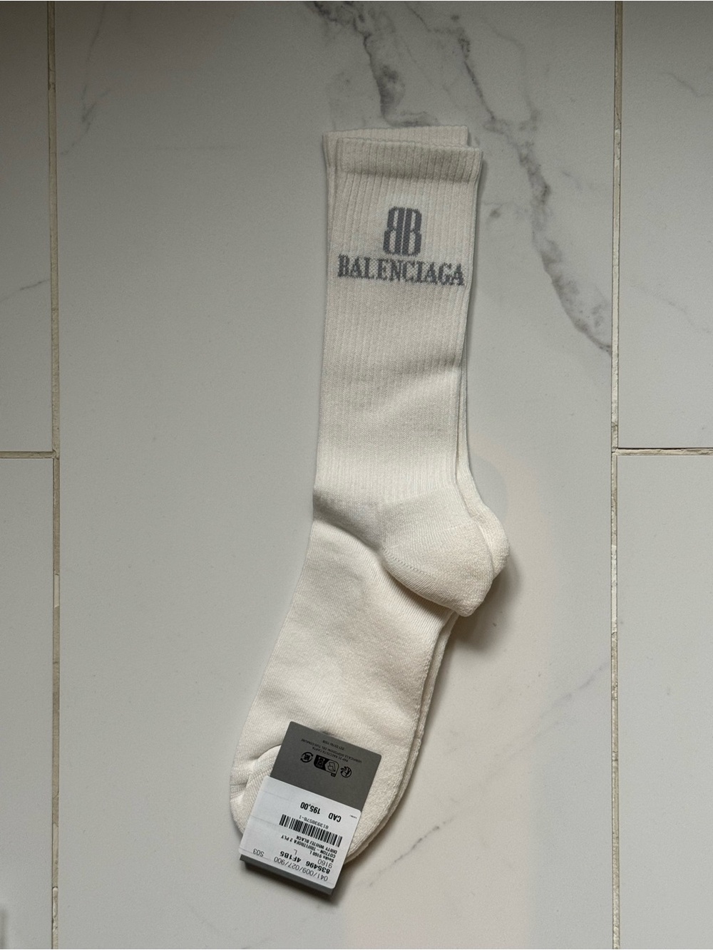 Balenciaga Cream Crew Socks with Gray Logo (100% authentic)